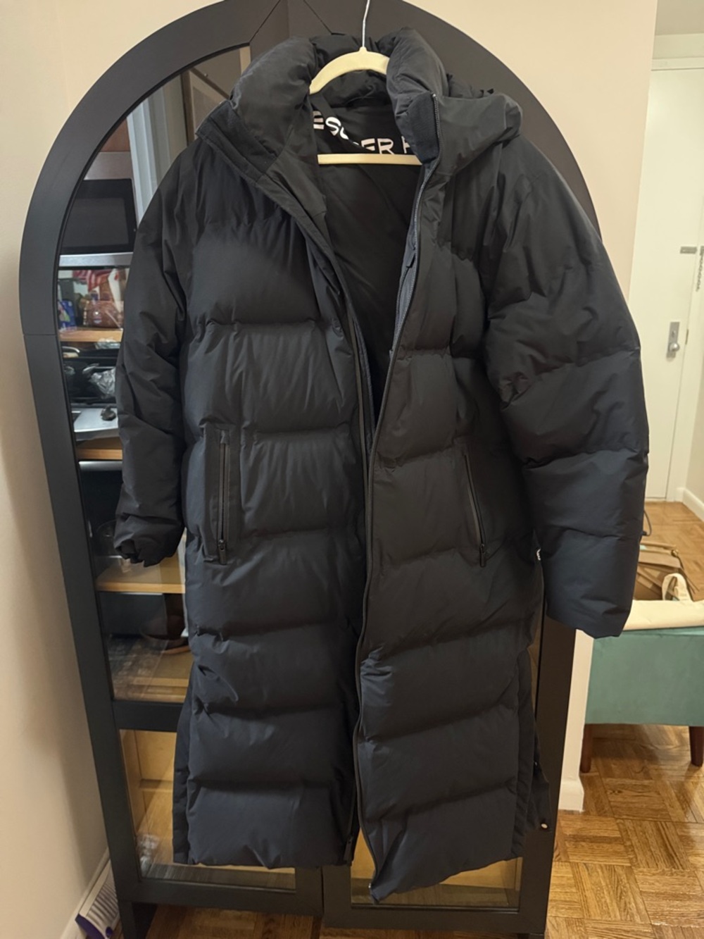 Super Puff Black Long Down Puffer Coat with Hood